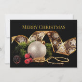 金ゴールドエレガントシルバーブラッククリスマスホリデーグリーティング シーズンカード (正面)
