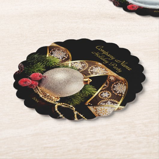 金ゴールドエレガントシルバーブラック企業のホリデイ ペーパーコースター (アングル)
