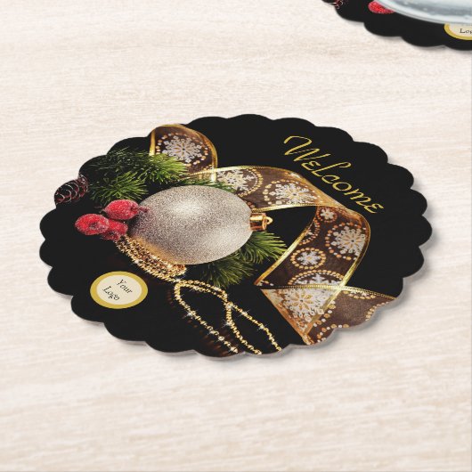 金ゴールドエレガントシルバーブラック企業のホリデーパーティー ペーパーコースター (アングル)