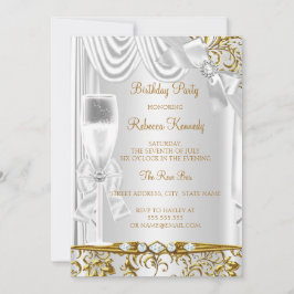 金ゴールドエレガントシルバーホワイトシルクシャンパン誕生日 招待状