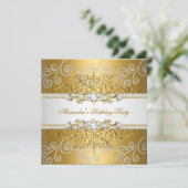 金ゴールドエレガントシルバーレースダイヤモンドオーバーレイ真珠 招待状 (スタンド正面)