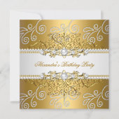 金ゴールドエレガントシルバーレースダイヤモンドオーバーレイ真珠 招待状 (正面)