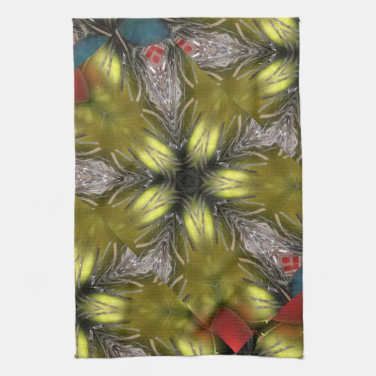 金ゴールドエレガントシルバー万華鏡のように千変万化するパターンクリスマススター キッチンタオル (縦)