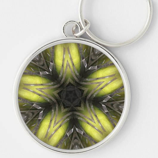 金ゴールドエレガントシルバー万華鏡のように千変万化するパターンクリスマススター キーホルダー (正面)