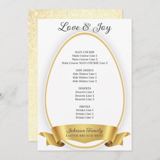 金ゴールドエレガントシンプルイースターエッグブランチ メニュー (正面/裏面)