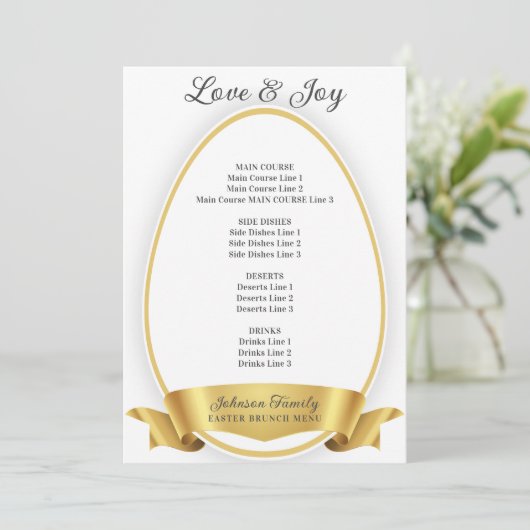 金ゴールドエレガントシンプルイースターエッグブランチ メニュー (スタンド正面)