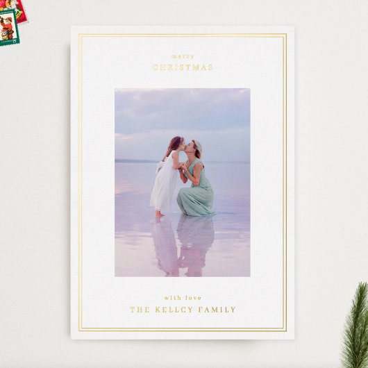 金ゴールドエレガントシンプルフレーム写真クリスマス 箔シーズンカード