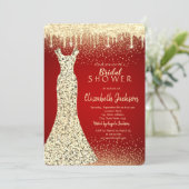 金ゴールドエレガントシークンズドレス、紙吹雪ブライダルシャワー 招待状 (スタンド正面)