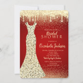 金ゴールドエレガントシークンズドレス、紙吹雪ブライダルシャワー 招待状 (正面)