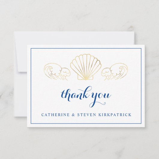 金ゴールドエレガントシーセルビーチ結婚式ありがとう サンキューカード (正面)