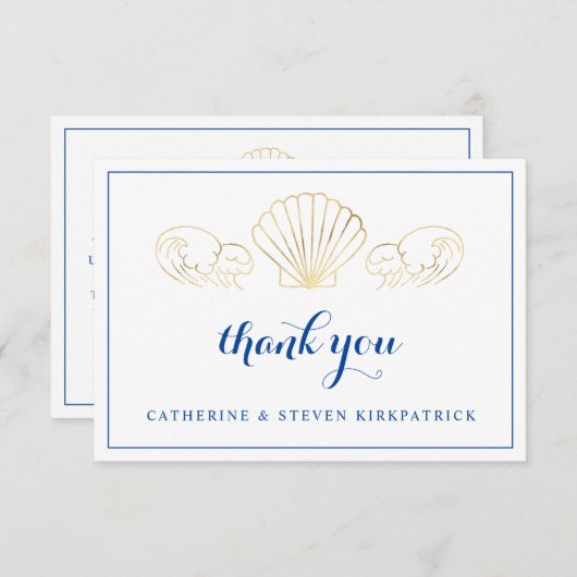 金ゴールドエレガントシーセルビーチ結婚式ありがとう サンキューカード (正面/裏面)