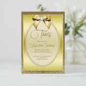 金ゴールドエレガントジュエリドボウ&グリッター誕生日 招待状 (スタンド正面)