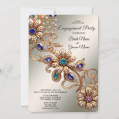 金ゴールドエレガントジュエルフラワーズ婚約招待状 招待状 (正面)