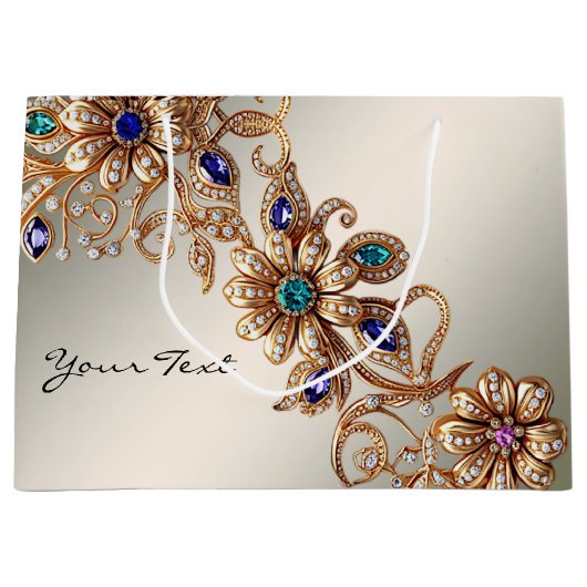 金ゴールドエレガントジュエルフラワーズ抱き枕 ラージペーパーバッグ (正面)