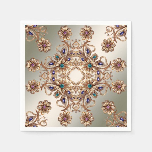 金ゴールドエレガントジュエルフラワーナプキンス スタンダードカクテルナプキン (正面)