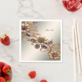 金ゴールドエレガントジュエルフラワーナプキンス スタンダードカクテルナプキン (インサイチュ)