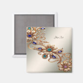 金ゴールドエレガントジュエルフラワーマグネット マグネット (正面/裏面)