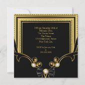 金ゴールドエレガントジュエルブラックボウバースデーパーティー 招待状 (裏面)