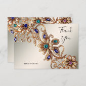 金ゴールドエレガントジュエル花サンキューカード サンキューカード (正面/裏面)