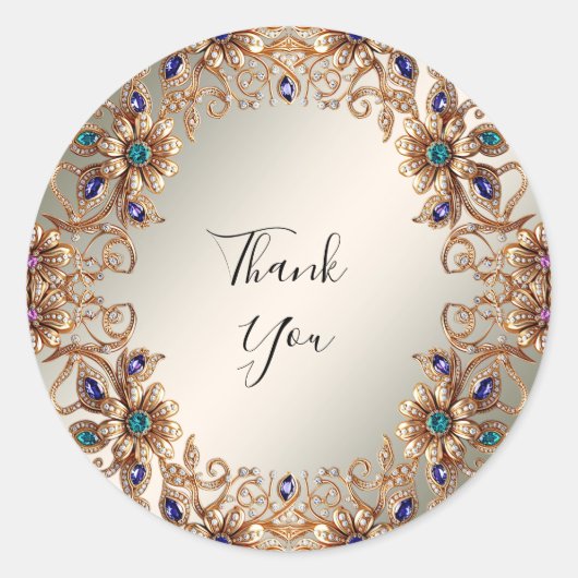 金ゴールドエレガントジュエル花シール ラウンドシール (正面)