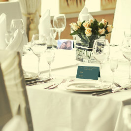 金ゴールドエレガントスクリプトと写真 |グリーン結婚ズ プレイスカード