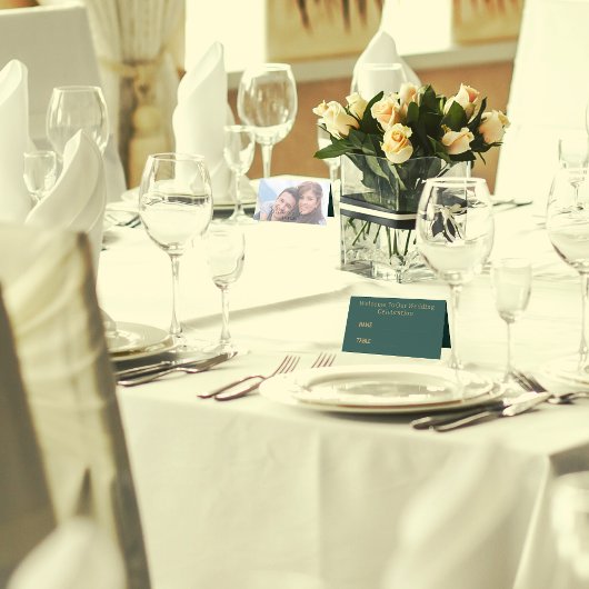 金ゴールドエレガントスクリプトと写真 |グリーン結婚ズ プレイスカード