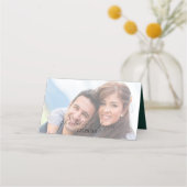 金ゴールドエレガントスクリプトと写真 |グリーン結婚ズ プレイスカード (裏面)