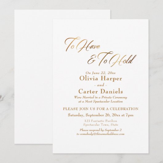 金ゴールドエレガントスクリプトの保持披露宴 招待状 (正面/裏面)