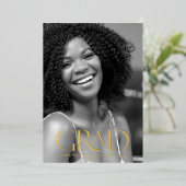 金ゴールドエレガントスクリプトの大学院フォイル発表 箔招待状 (立ち正面)