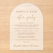 金ゴールドエレガントスクリプトアーチウェディングレセプションフロステッド アクリル招待状 (正面)