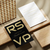 金ゴールドエレガントスクリプトウェディングRSVPカード(黒) 出欠カード