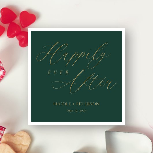 金ゴールドエレガントスクリプトエメラルドグリーン結婚ズのナプキンス スタンダードカクテルナプキン