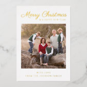 金ゴールドエレガントスクリプトクリスマスフォトホリデーカード 箔招待状 (正面)