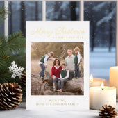 金ゴールドエレガントスクリプトクリスマスフォトホリデーカード 箔招待状