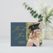 金ゴールドエレガントスクリプトダスティブルーグラッドサンキュー ポストカード (スタンド正面)