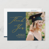 金ゴールドエレガントスクリプトダスティブルーグラッドサンキュー ポストカード (正面/裏面)