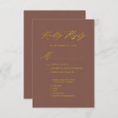 金ゴールドエレガントスクリプトテラコッタシンプルウェディングRSVP エンクロージャーカード (正面/裏面)