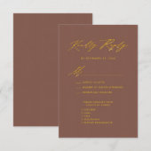 金ゴールドエレガントスクリプトテラコッタシンプルウェディングRSVP 出欠カード (正面/裏面)