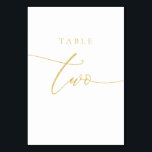 金ゴールドエレガントスクリプトテーブル番号2 テーブルナンバー<br><div class="desc">私たちエレガントの金ゴールド書道台番号はあなたの為に完璧結婚である！この両面（表裏）の表番号カードは、ミニマルな背景に美しいエレガント&フェイク金ゴールドフォイルタイポグラフィを備えモダンている。各テーブル番号は別々に販売。*このデザインは、実際の金ゴールドフォイルではなく、金ゴールドフォイルをシミュレートするために作成された高解像度グラフィックイメージである。</div>