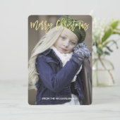 金ゴールドエレガントスクリプトメリークリスマスカスタム写真 シーズンカード (スタンド正面)