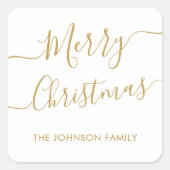 金ゴールドエレガントスクリプトメリークリスマスファミリーホリデー スクエアシール (正面)