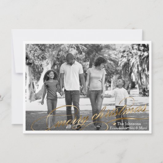 金ゴールドエレガントスクリプトメリークリスマスフォトカード シーズンカード (正面)