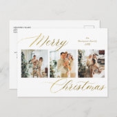 金ゴールドエレガントスクリプトメリークリスマスフォトコラージュ シーズンポストカード (正面/裏面)
