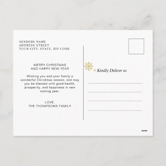 金ゴールドエレガントスクリプトメリークリスマスフォトコラージュ シーズンポストカード (裏面)