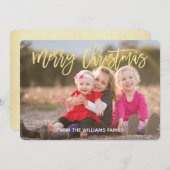 金ゴールドエレガントスクリプトメリークリスマスフォト シーズンカード (正面/裏面)