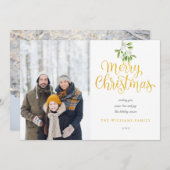 金ゴールドエレガントスクリプトメリークリスマスミスタントー シーズンカード (正面/裏面)