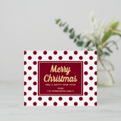 金ゴールドエレガントスクリプトレッド水玉模様メリークリスマス 箔シーズンポストカード (立ち正面)