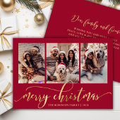 金ゴールドエレガントスクリプトレッド3フォトコラージクリスマス シーズンカード
