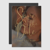 金ゴールドエレガントスクリプト写真ウェディング日付の保存 マグネット招待状 (正面/裏面)