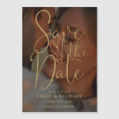 金ゴールドエレガントスクリプト写真ウェディング日付の保存 マグネット招待状 (正面)